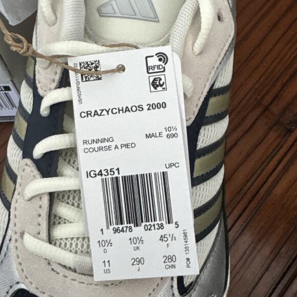New Adidas CrazyChaos 2000\' Men Size 11 Off White Matte Silver IG4351 Cushion